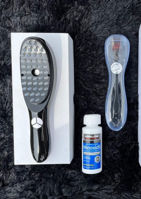 Combo Capilar Premium – Cepillo Terapia + Derma Roller + Minoxidil (+ Cepillo Masajeador Gratis)