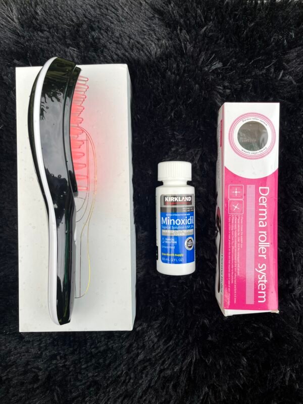 Combo Capilar Premium – Cepillo Terapia + Derma Roller + Minoxidil (+ Cepillo Masajeador Gratis)