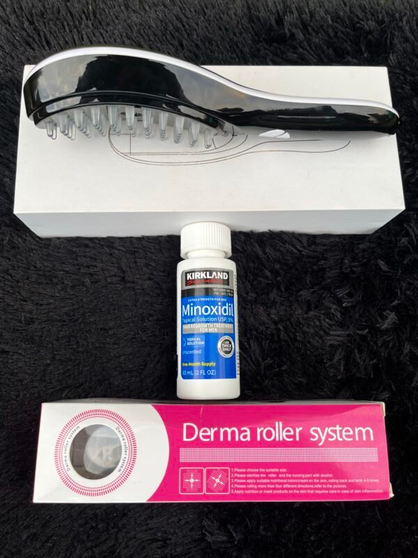 Combo Capilar Premium – Cepillo Terapia + Derma Roller + Minoxidil (+ Cepillo Masajeador Gratis)